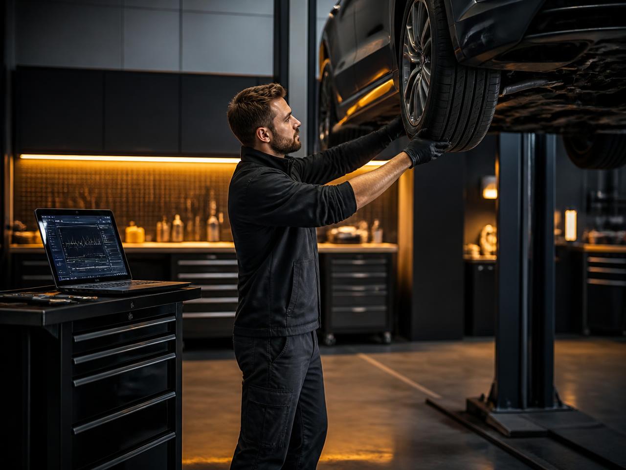 Mekaniker som servar en bil i BP Autos verkstad i Kinna